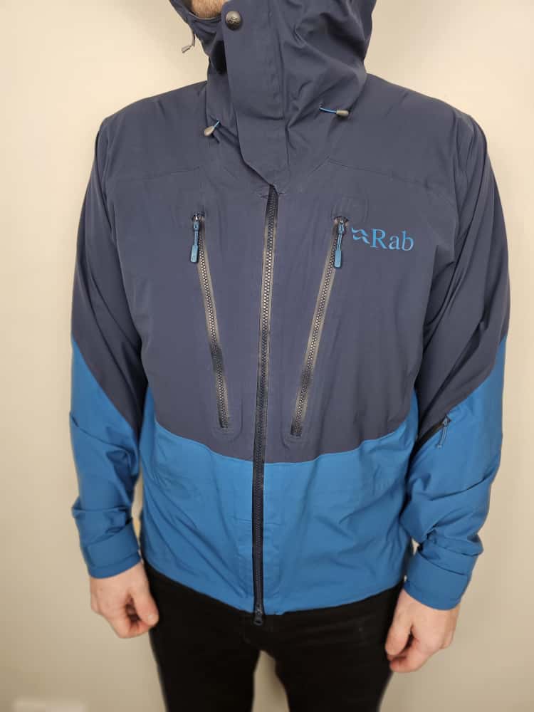 Mens Rab Sharp Edge Pertex Shield AP Full Zip Hooded Alpine Jacket/Coat - L/Large - Blue/Navy
