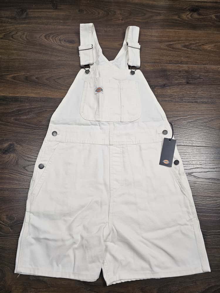 Dickies White Short Duck Canvas Bib Dungarees - S/Small