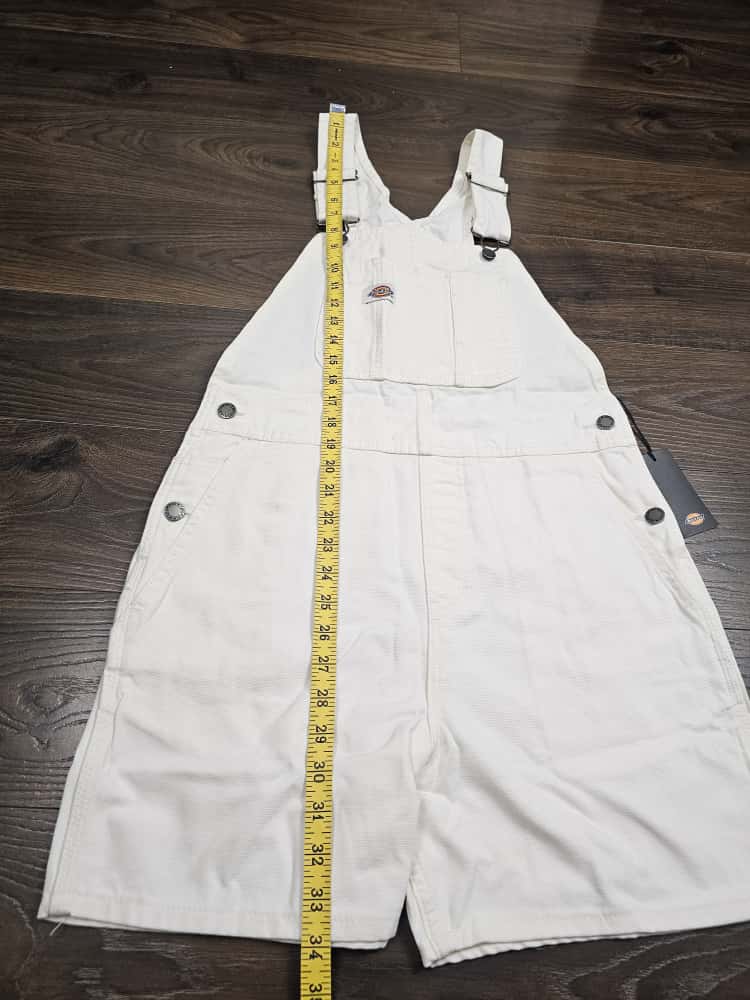 Dickies White Short Duck Canvas Bib Dungarees - S/Small