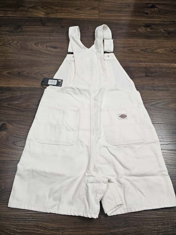 Dickies White Short Duck Canvas Bib Dungarees - S/Small