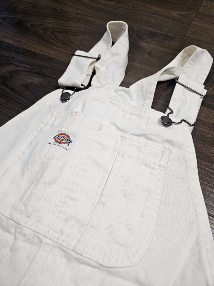 Dickies White Short Duck Canvas Bib Dungarees - S/Small