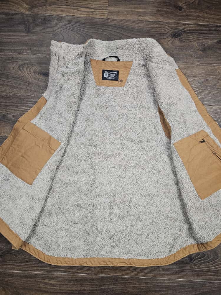 Carharrt Washed Duck Mens Loose Fit Sherpa Lined Gilet/Bodywarmer Workwear - M/Medium L/Large