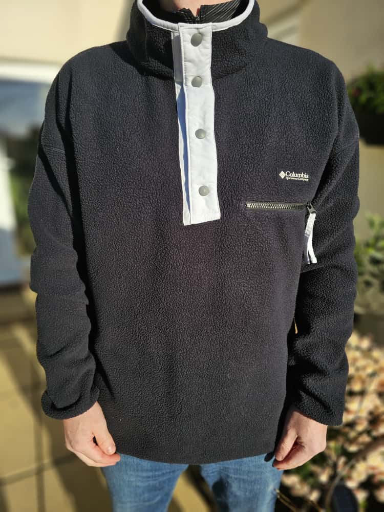Columbia Mens Pullover Snap Button Fleece Jumper - XL/Extra Large - Black