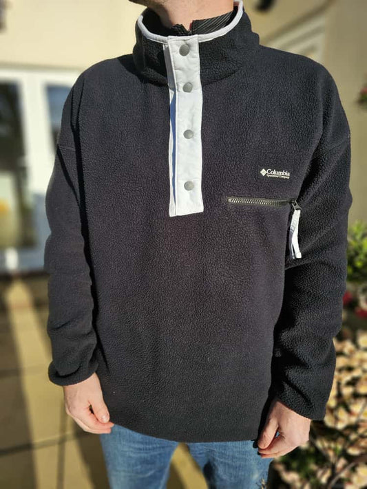 Columbia Mens Pullover Snap Button Fleece Jumper - XL/Extra Large - Black
