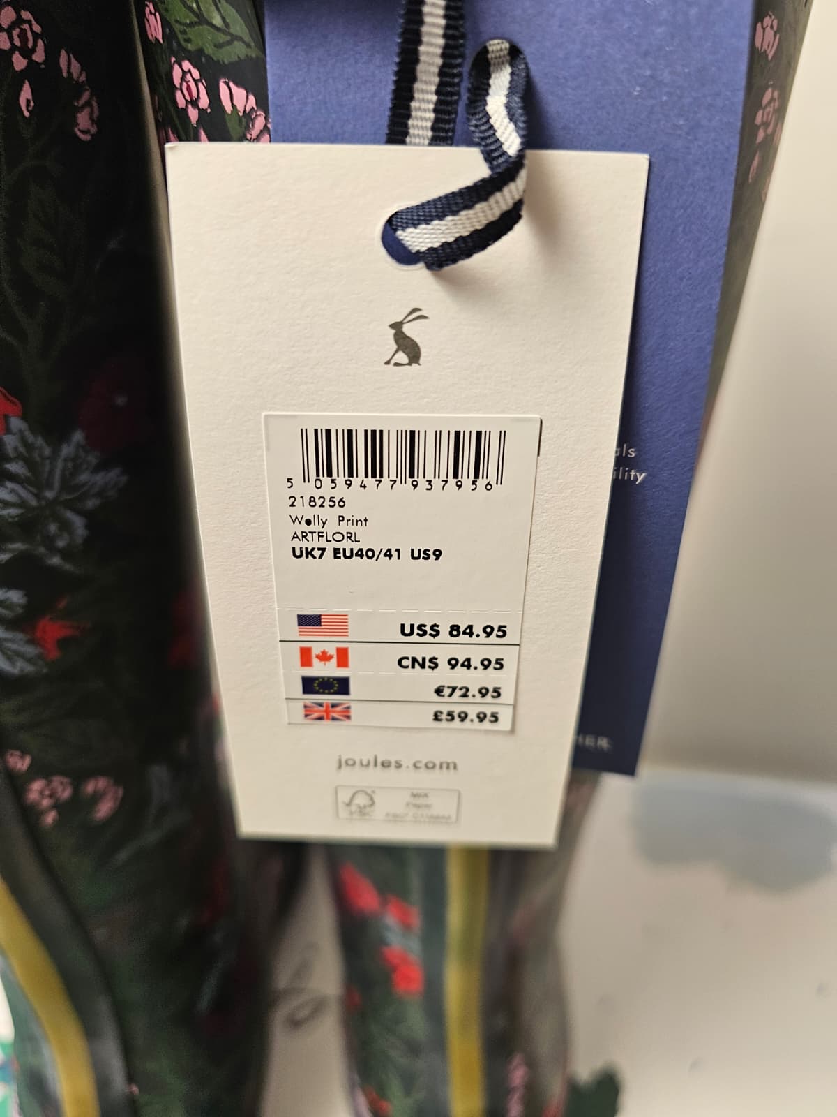 New In Box Joules Field Welly Art Floral Print Wellington Boots - RRP 59.95