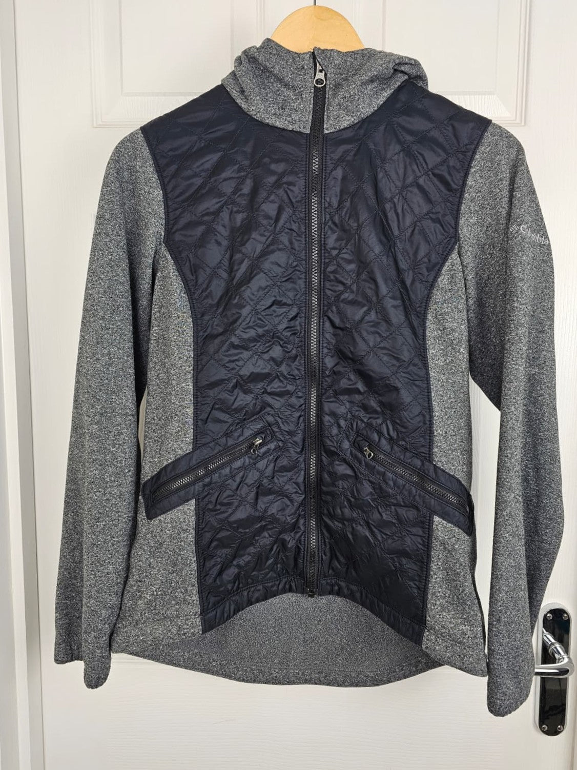 Columbia Womens Full Zip Hybrid Quilted Fleece Hooded Jacket - M/Medium - Grey/Black