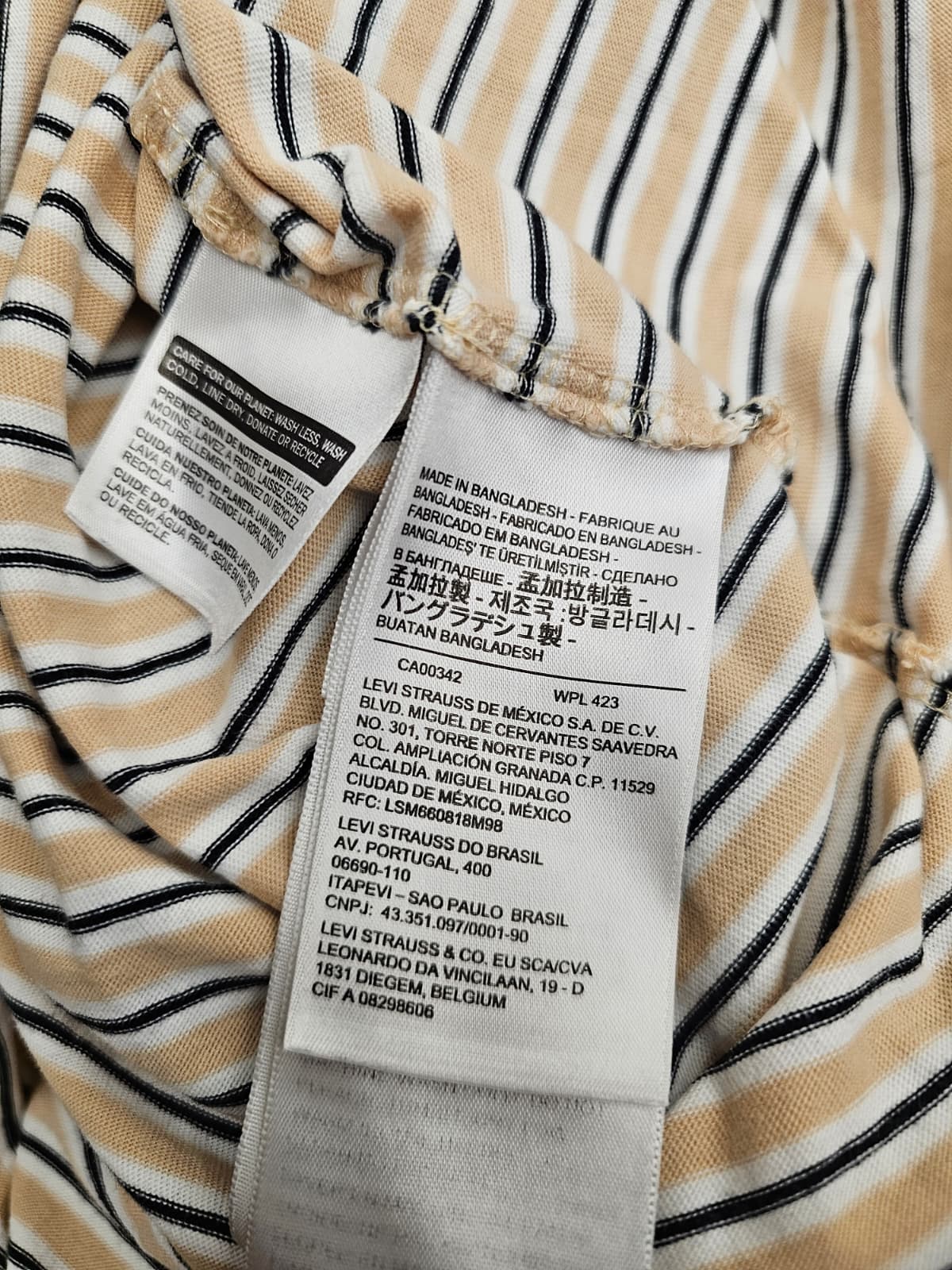 Levi's Womens Embroidered Striped Jersey Dress - M/Medium - Beige/Black