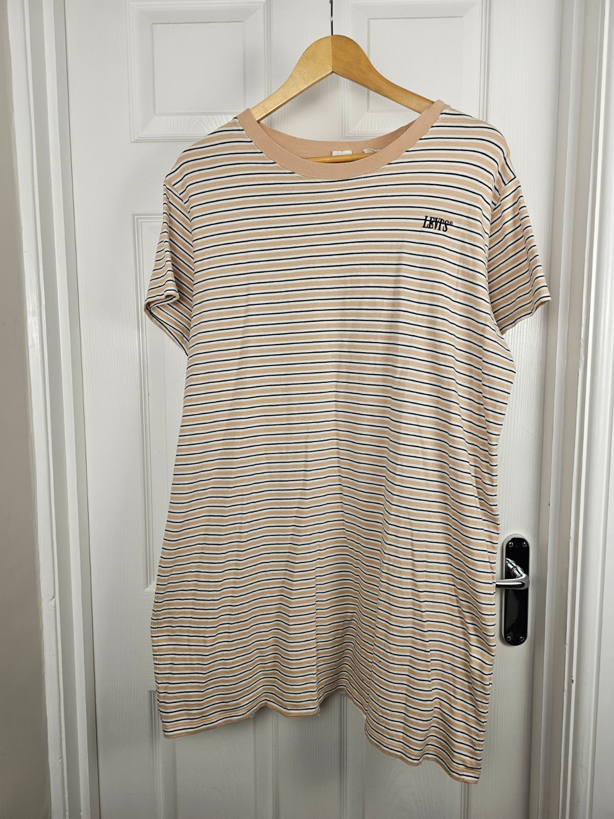 Levi's Womens Embroidered Striped Jersey Dress - M/Medium - Beige/Black