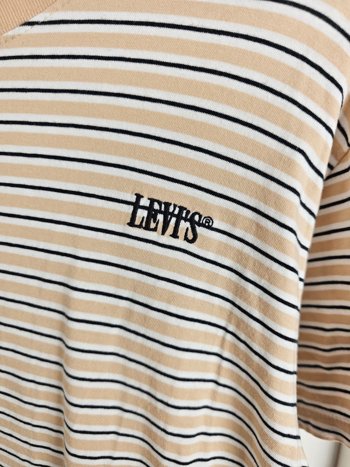 Levi's Womens Embroidered Striped Jersey Dress - M/Medium - Beige/Black