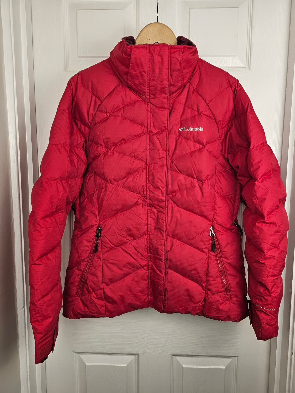 Columbia Omni-Heat Down Full Zip Hooded Ski/Snowboard Winter Jacket/Coat - L/Large - Red