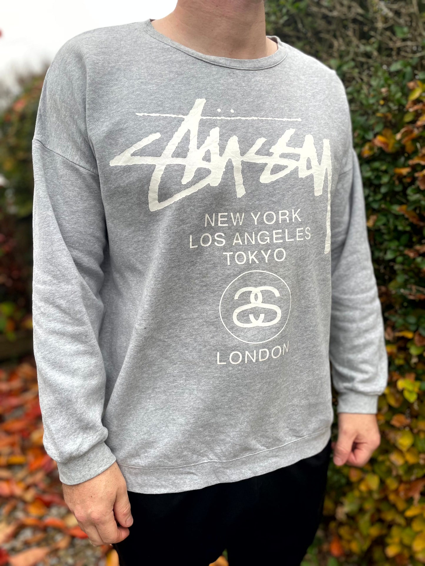 Stussy Big Spellout Grey Pullover Pullover Sweatshirt Jumper - M/Medium