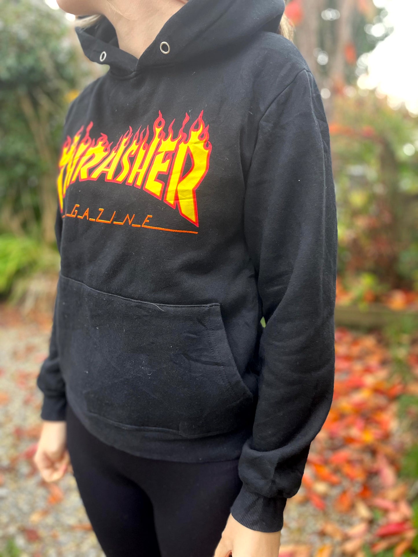 Thrasher Y2K Skateboard Magazine Black Flames Pullover Hoodie - S/Small