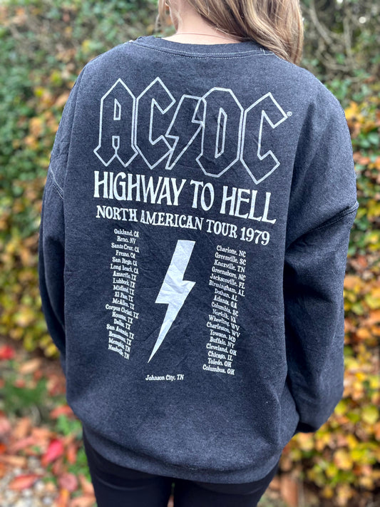 ACDC Highway To Hell Grey Pullover Jumper/Sweatshirt - M/L Medium/Large - Unisex