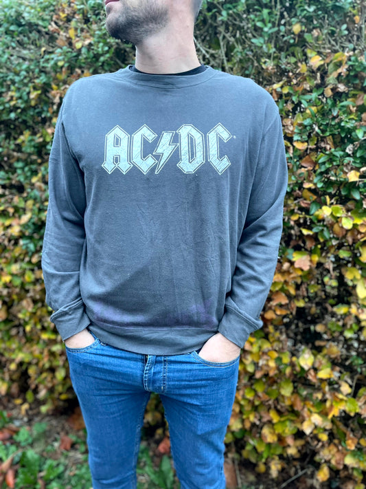 ACDC Grey Big Spellout Pullover Jumper/Sweatshirt - L/Large