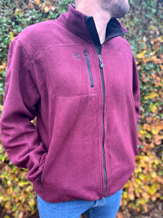 Timberland Embroidered Burgundy Full Zip Fleece Jacket - XXL/Extra Extra Large/ 2XL