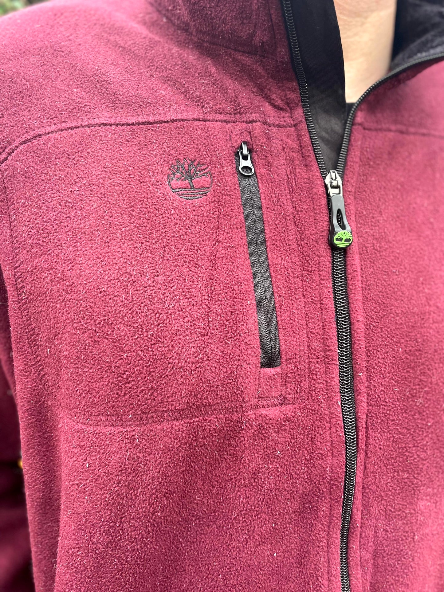 Timberland Embroidered Burgundy Full Zip Fleece Jacket - XXL/Extra Extra Large/ 2XL