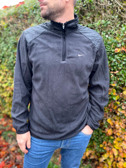 Vintage Nike Silver Tag 1/4 Zip Fleece Pullover Jumper Black - L/Large