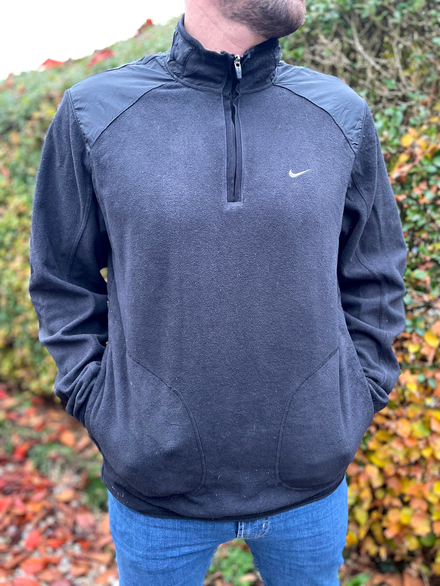 Vintage Nike Silver Tag 1/4 Zip Fleece Pullover Jumper Black - L/Large
