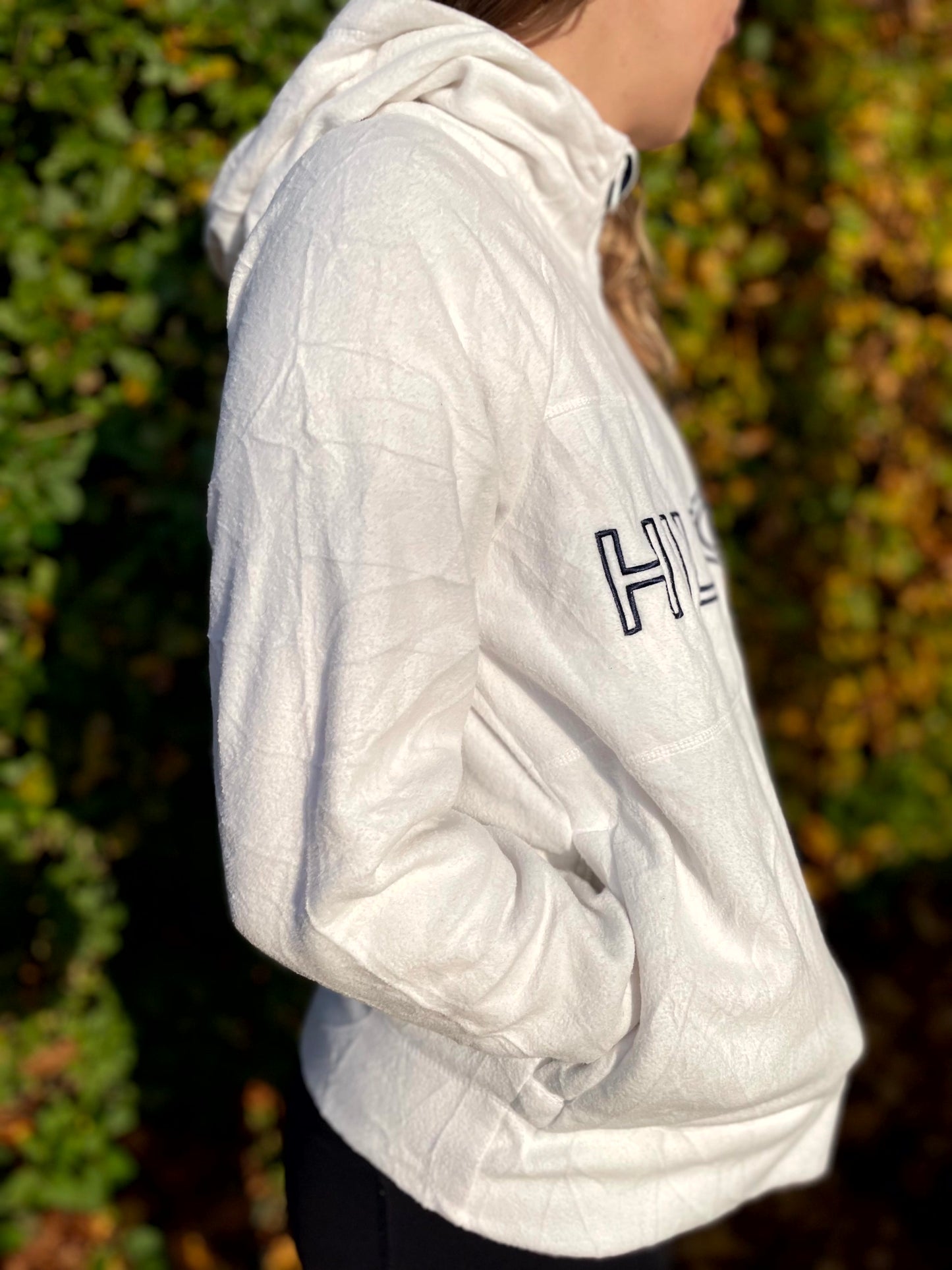 Vintage White Tommy Hilfiger Full Zip Fleece Hoodie Jacket - L/Large