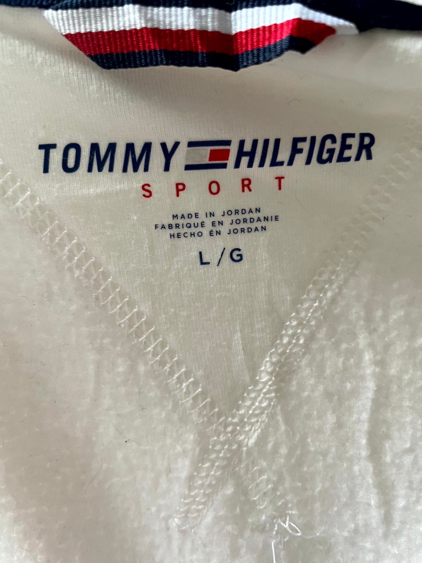 Vintage White Tommy Hilfiger Full Zip Fleece Hoodie Jacket - L/Large