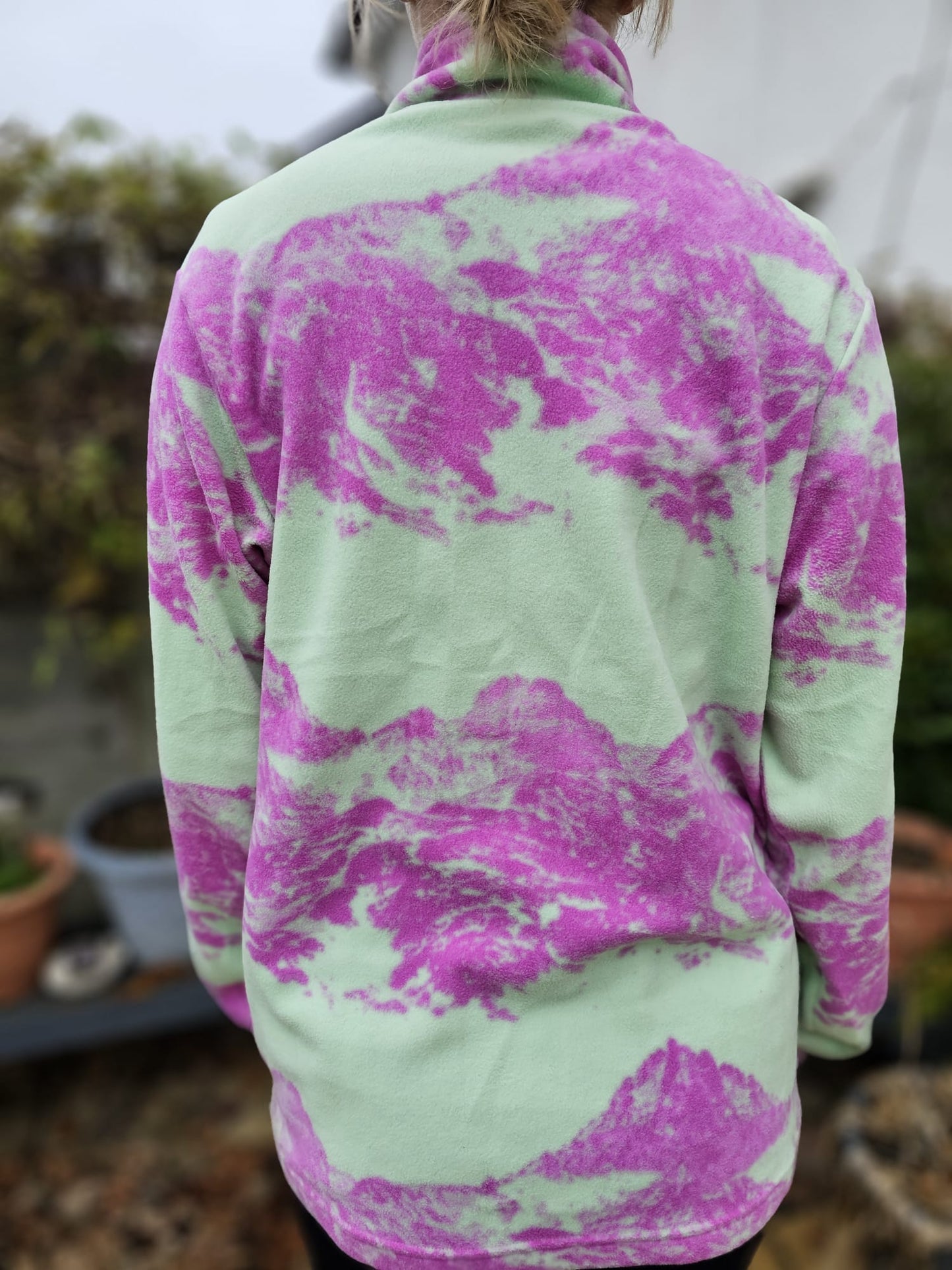 Berghaus Unisex Mountain Print Mint/Lilac Pullover 1/4 Zip Fleece Jumper - M/Medium