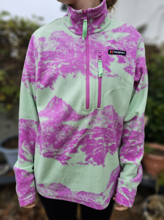 Berghaus Unisex Mountain Print Mint/Lilac Pullover 1/4 Zip Fleece Jumper - M/Medium