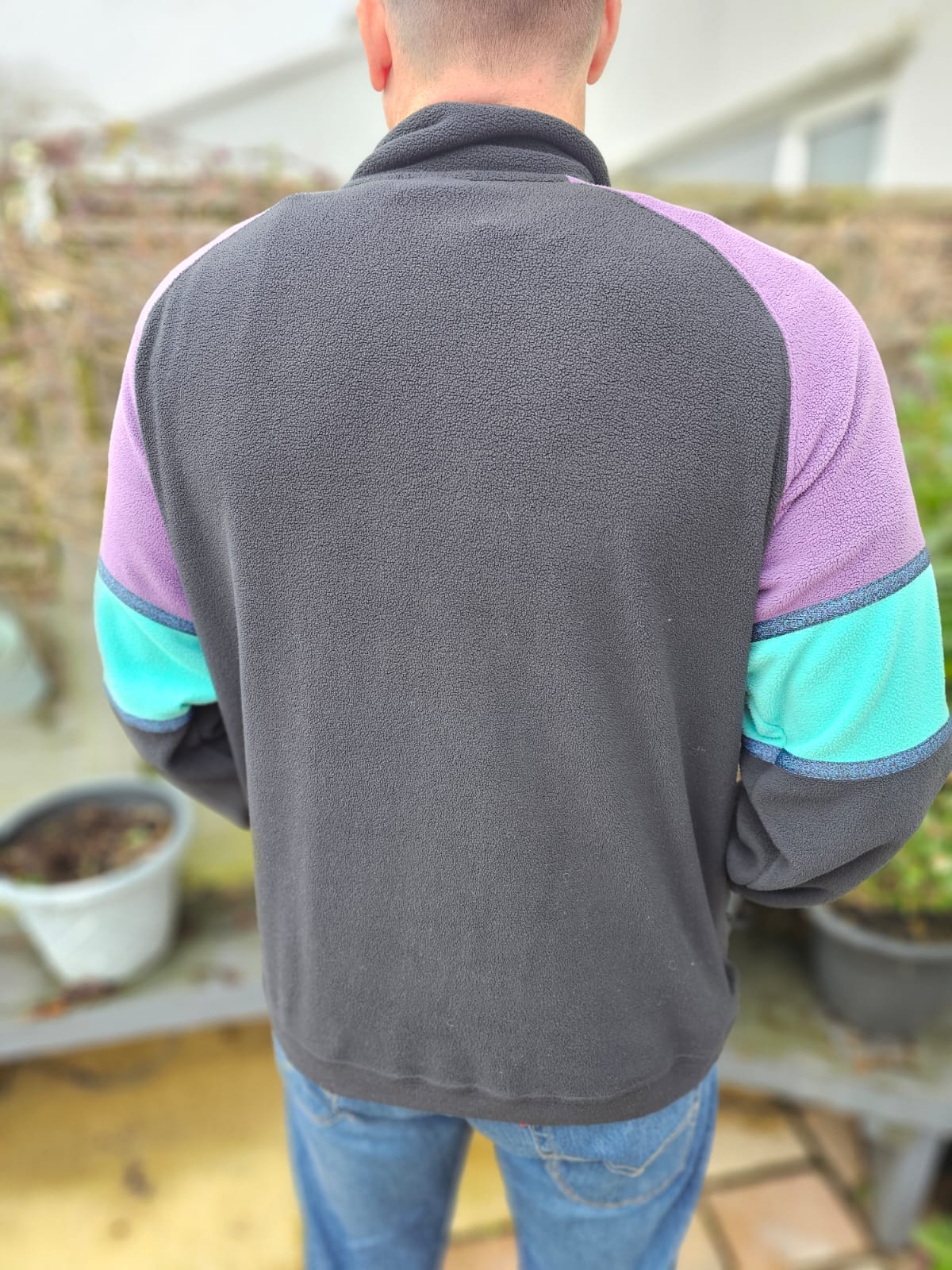 Mens Awesome Quiksilver Black 1/2 Zip Pullover Pattern Details Fleece Jumper - M/Medium