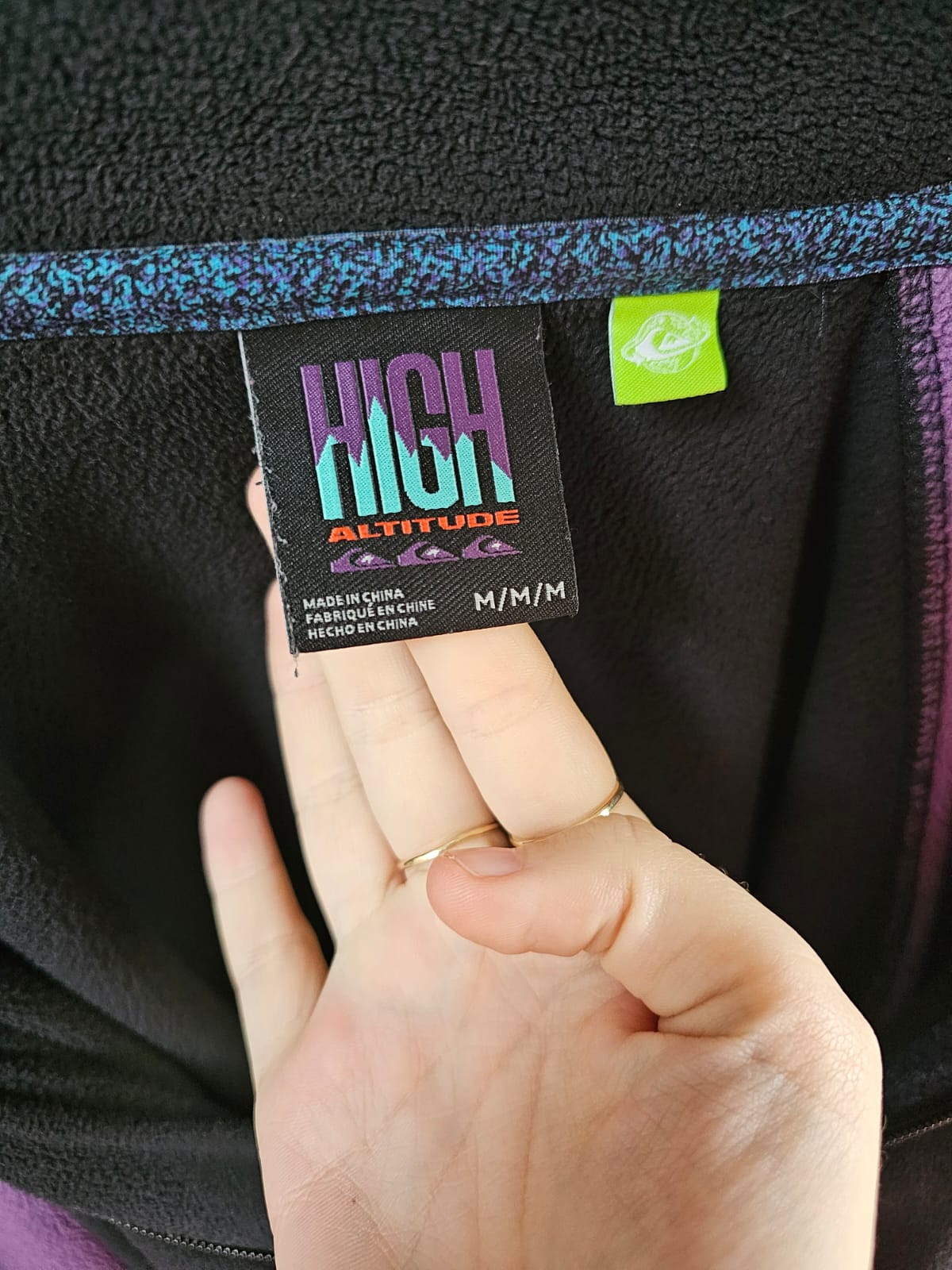 Mens Awesome Quiksilver Black 1/2 Zip Pullover Pattern Details Fleece Jumper - M/Medium