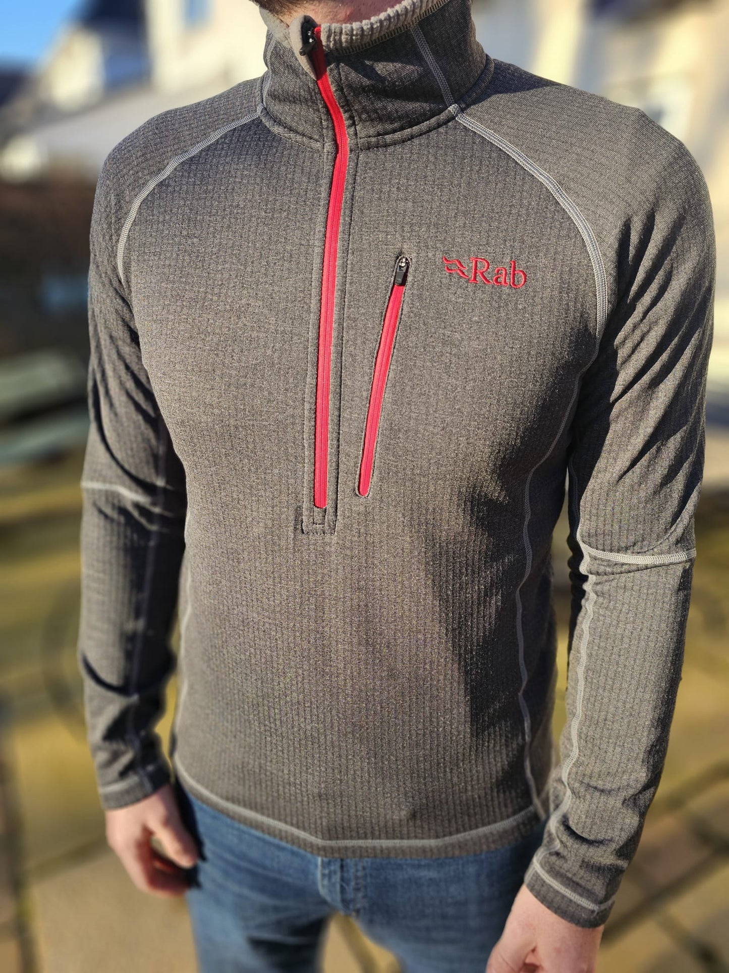 Rab 1/2 Zip Grey/Red Pullover Fleece Smart Casual Activewear Hiking Jumper - XL/Extra Large