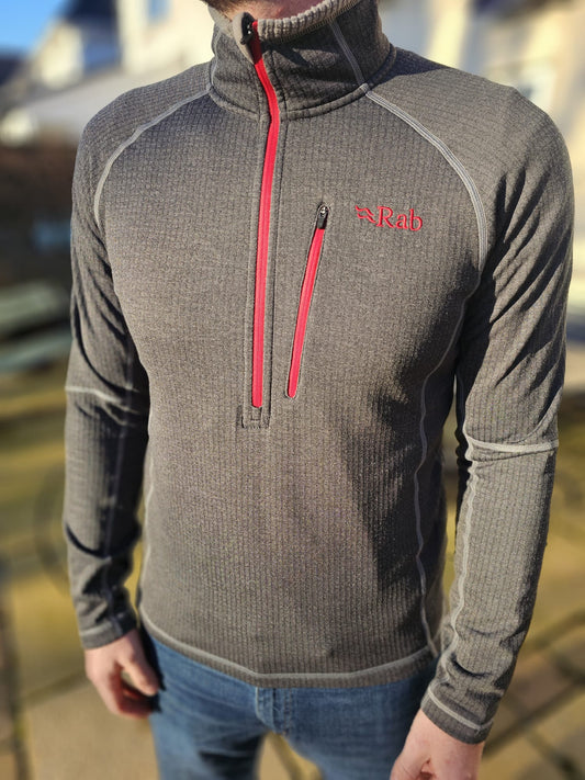 Rab 1/2 Zip Grey/Red Pullover Fleece Smart Casual Activewear Hiking Jumper - XL/Extra Large