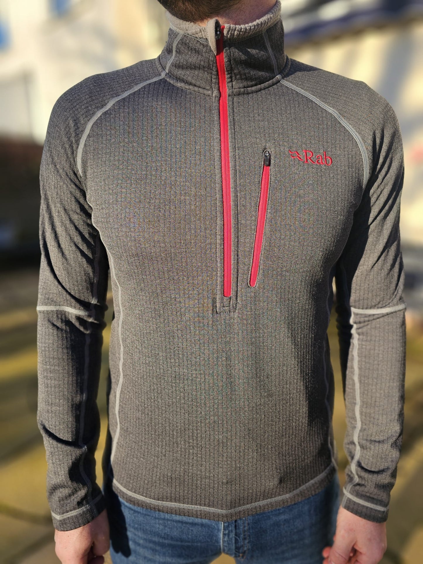 Rab 1/2 Zip Grey/Red Pullover Fleece Smart Casual Activewear Hiking Jumper - XL/Extra Large