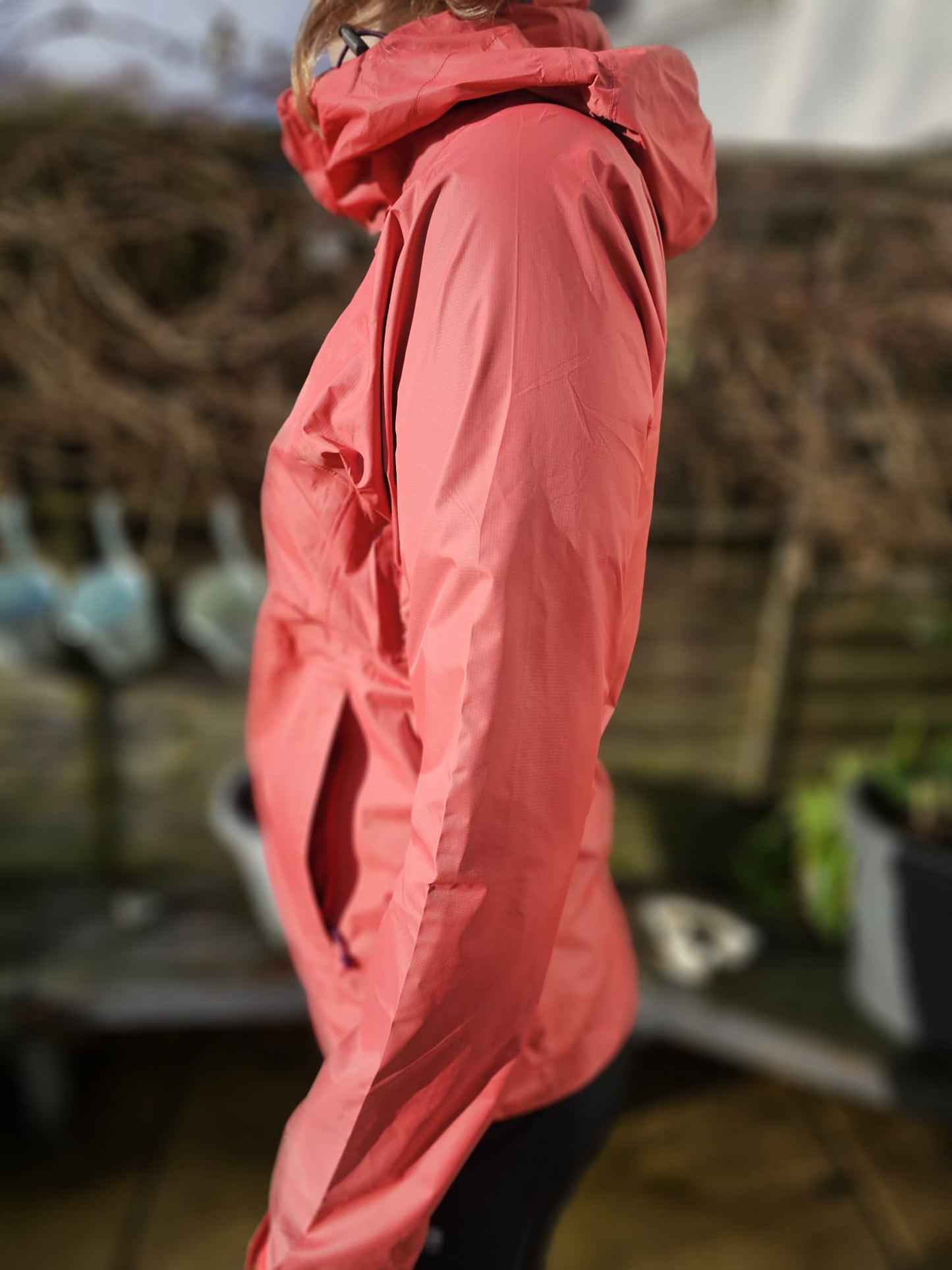 Womens Rab full zip hooded waterproof rain coat/jacket - UK 8 - Pinky/Red