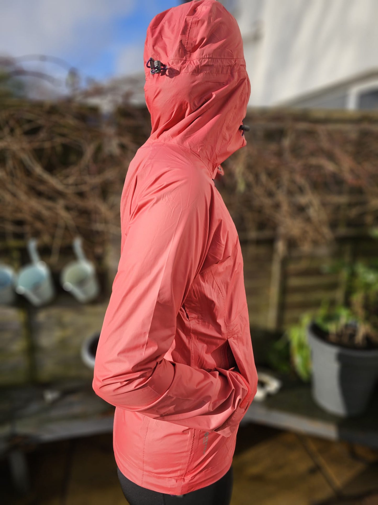 Womens Rab full zip hooded waterproof rain coat/jacket - UK 8 - Pinky/Red