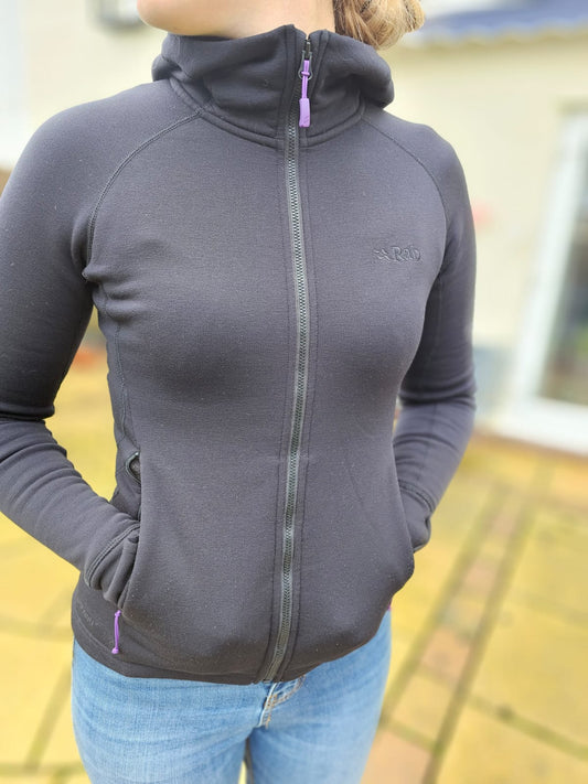 Rab Womens Power Stretch Pro Black Full Zip Hoodie Jacket - UK 8