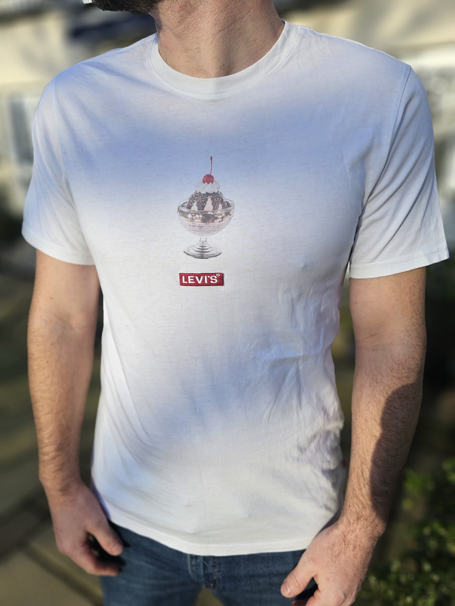 Mens Levi's White Short Sleeve Ice Cream Sundae Print T-Shirt - M/Medium