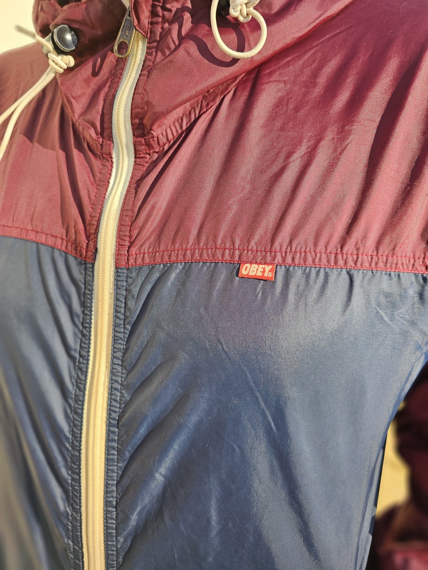 Awesome Obey Burgundy Windbreaker Rain Coat - L/Large