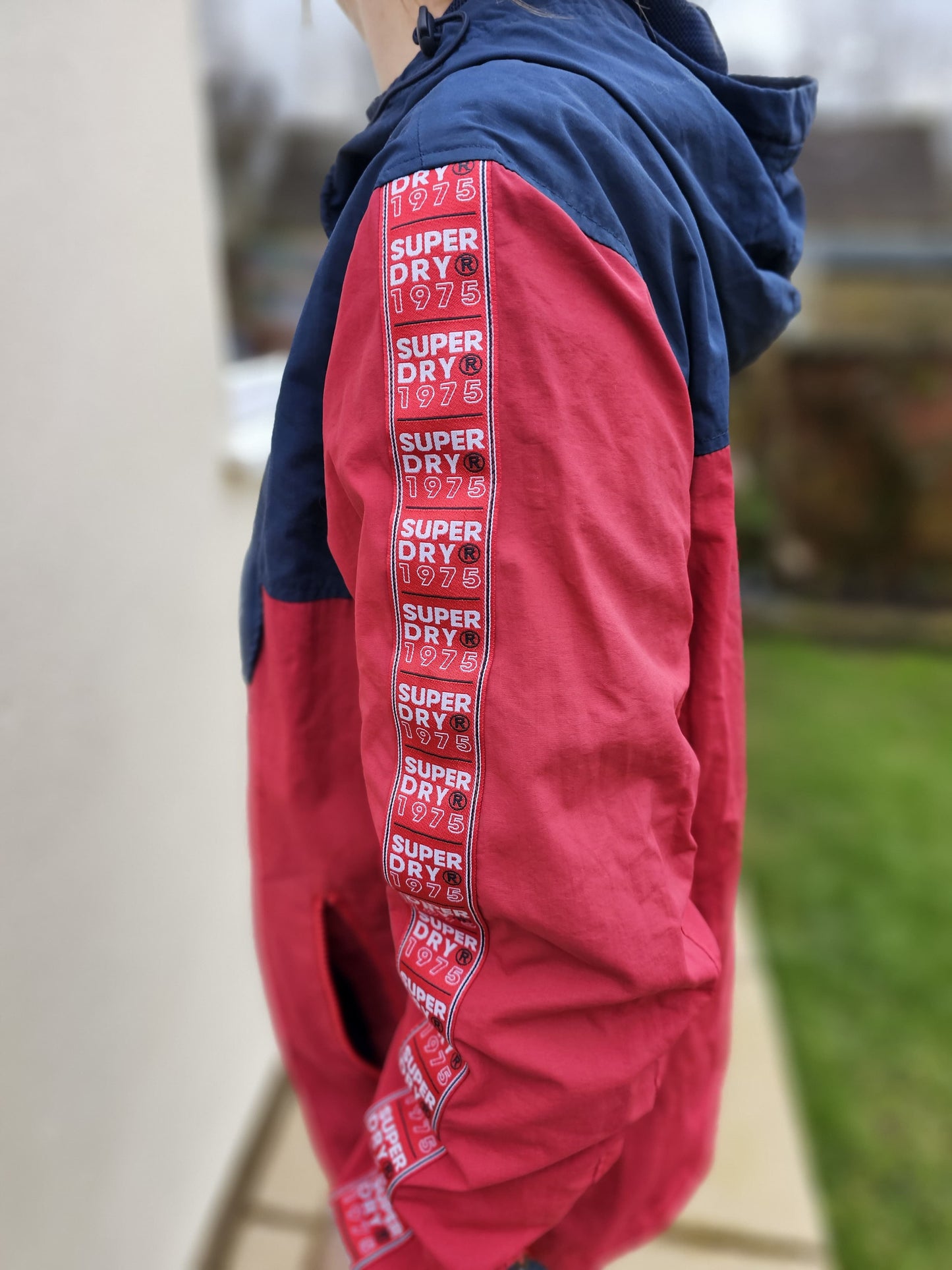 Superdry Red/Navy Pullover Hoodie Anorak Jacket Windbreaker Half Zip - 12/L/Large