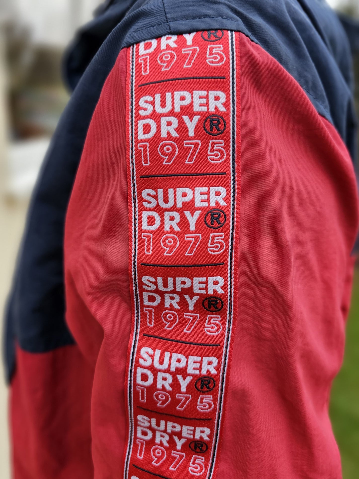 Superdry Red/Navy Pullover Hoodie Anorak Jacket Windbreaker Half Zip - 12/L/Large