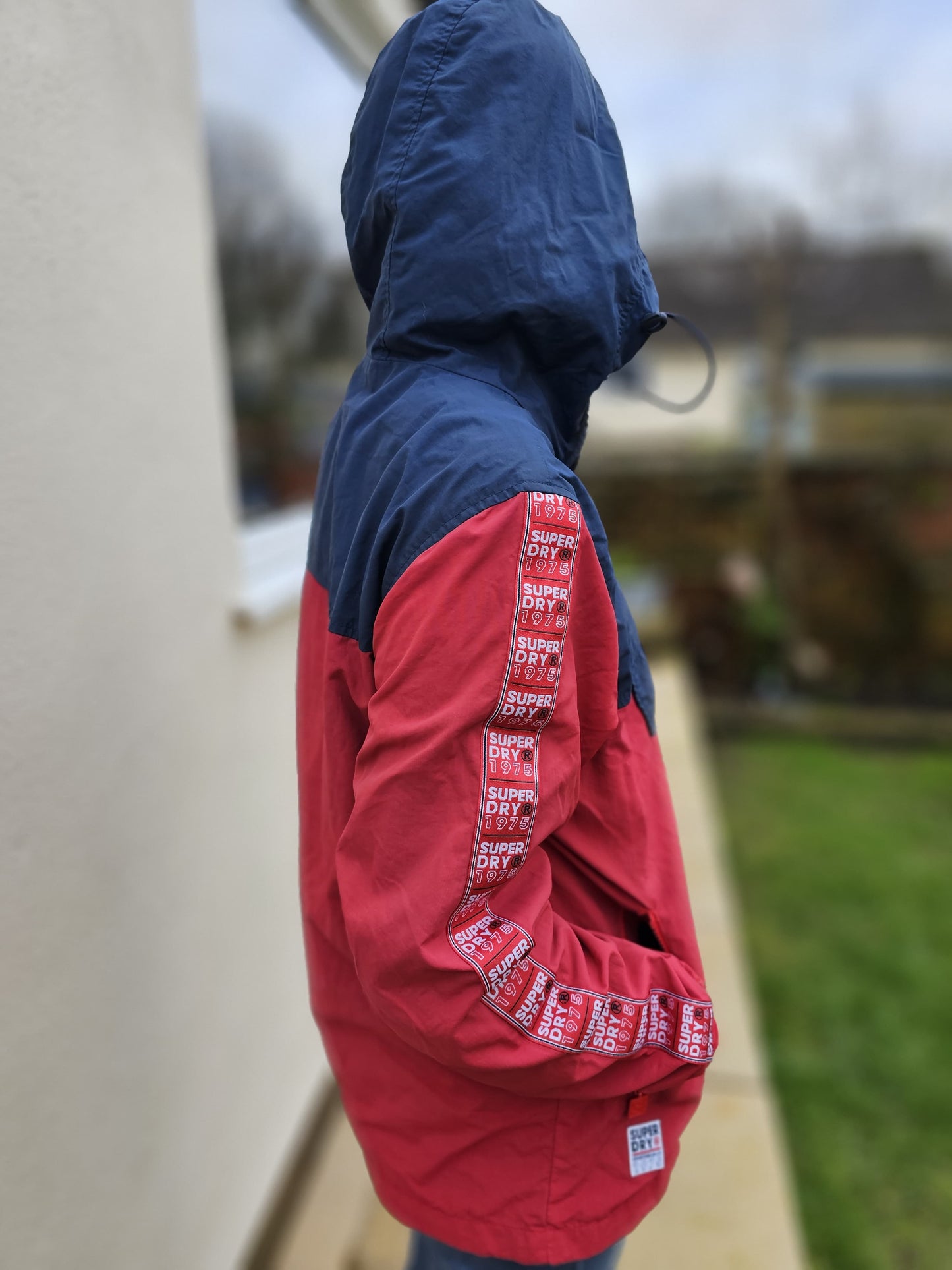 Superdry Red/Navy Pullover Hoodie Anorak Jacket Windbreaker Half Zip - 12/L/Large