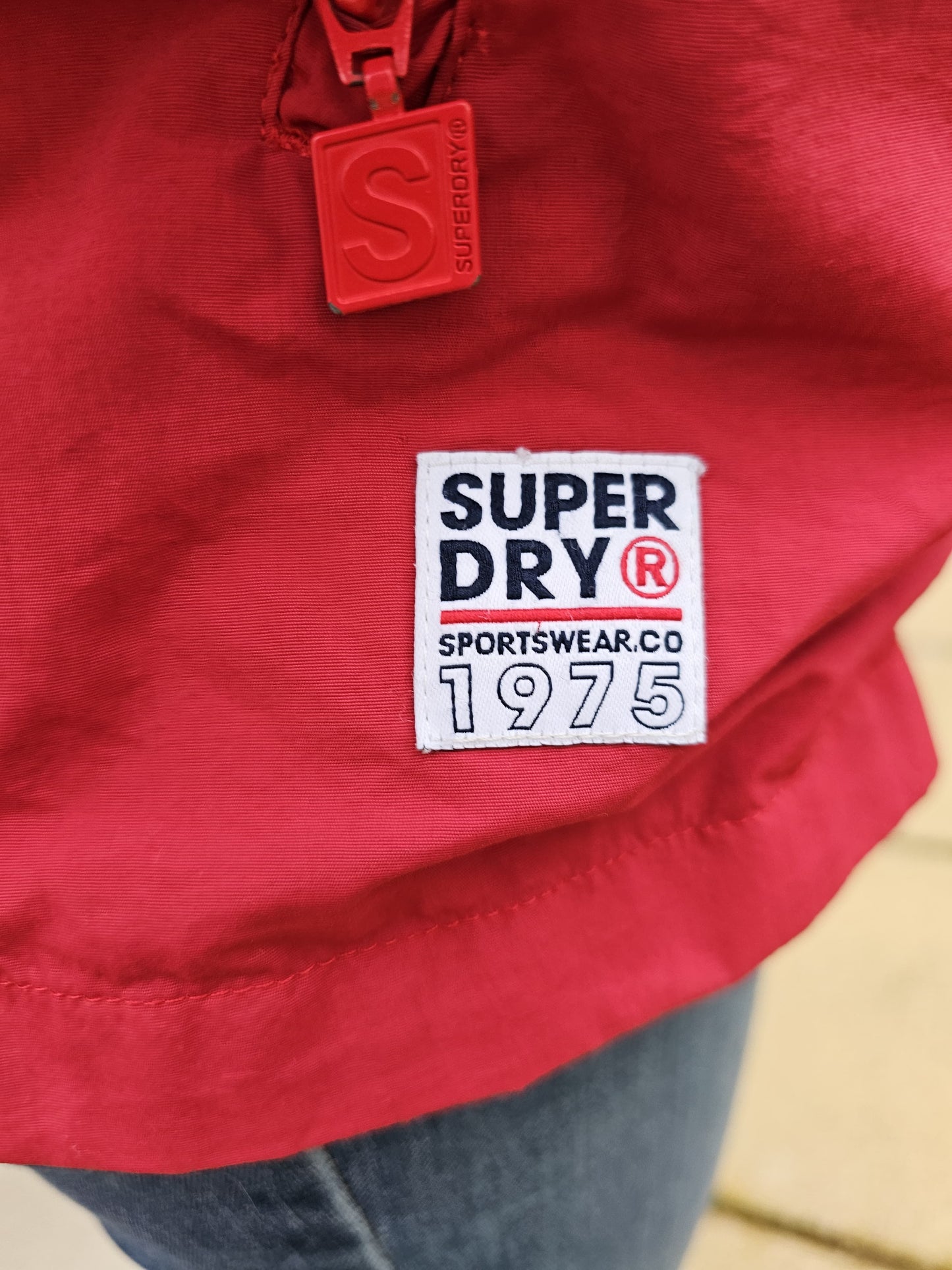 Superdry Red/Navy Pullover Hoodie Anorak Jacket Windbreaker Half Zip - 12/L/Large
