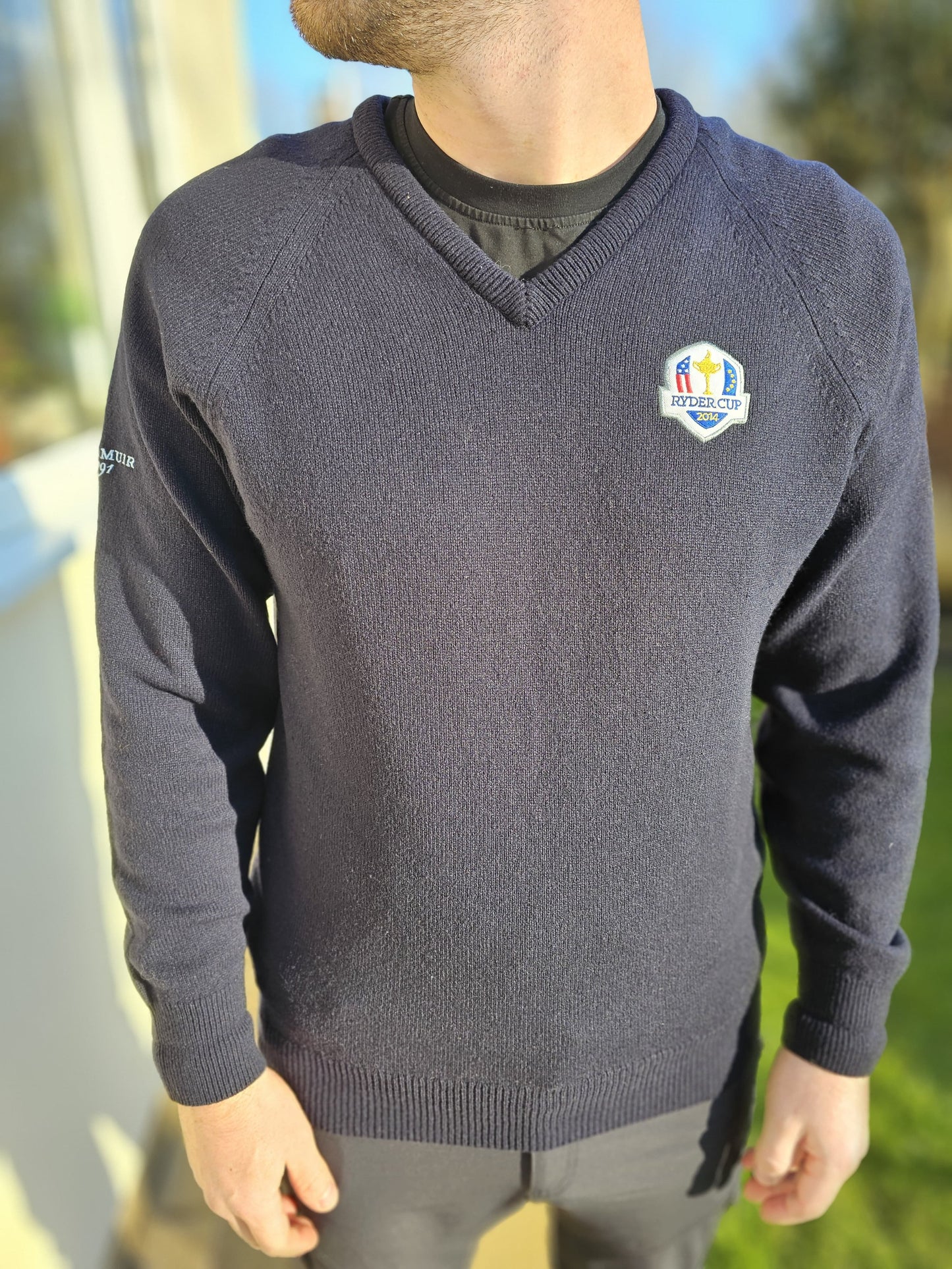 Glenmuir Navy Blue 1981 Ryder Cup V Neck Sweater Jumper - M/Medium 80% Lambswool