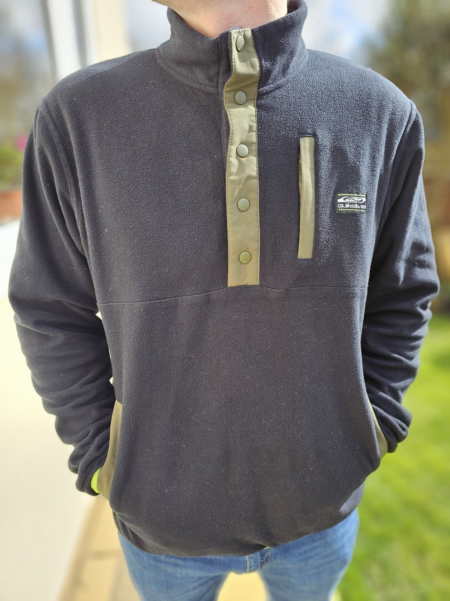 Quiksilver Pullover Fleece Jumper Button Up Ski Snowboard - L/G/G/Large**