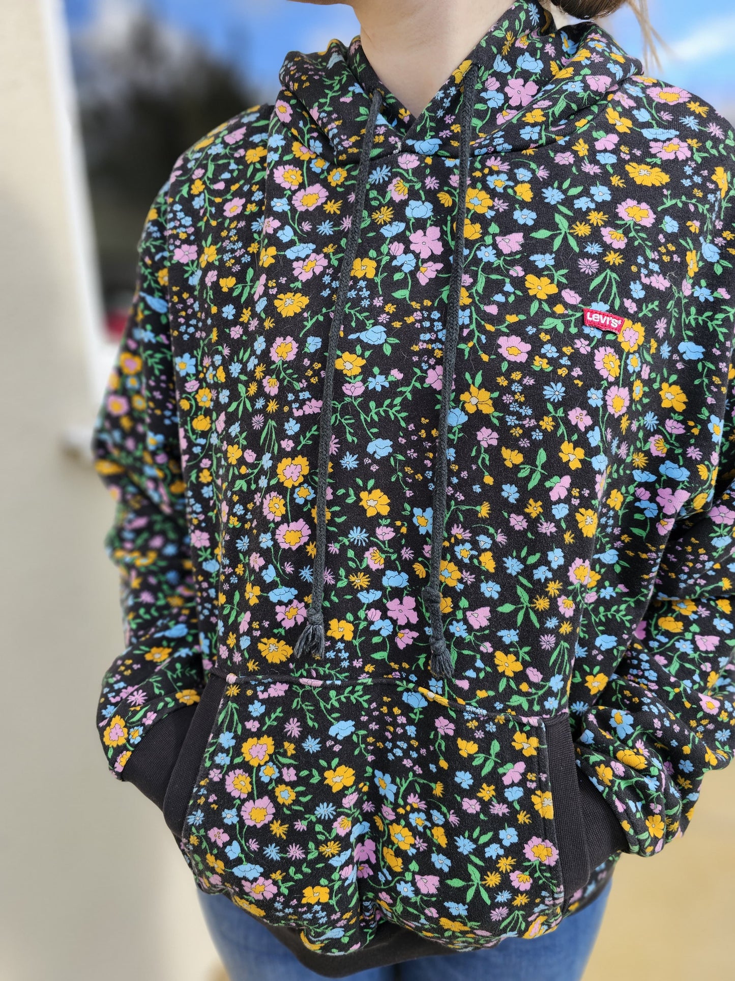 Levi's Grey Pullover Floral/Flowers Hoodie - M/Medium