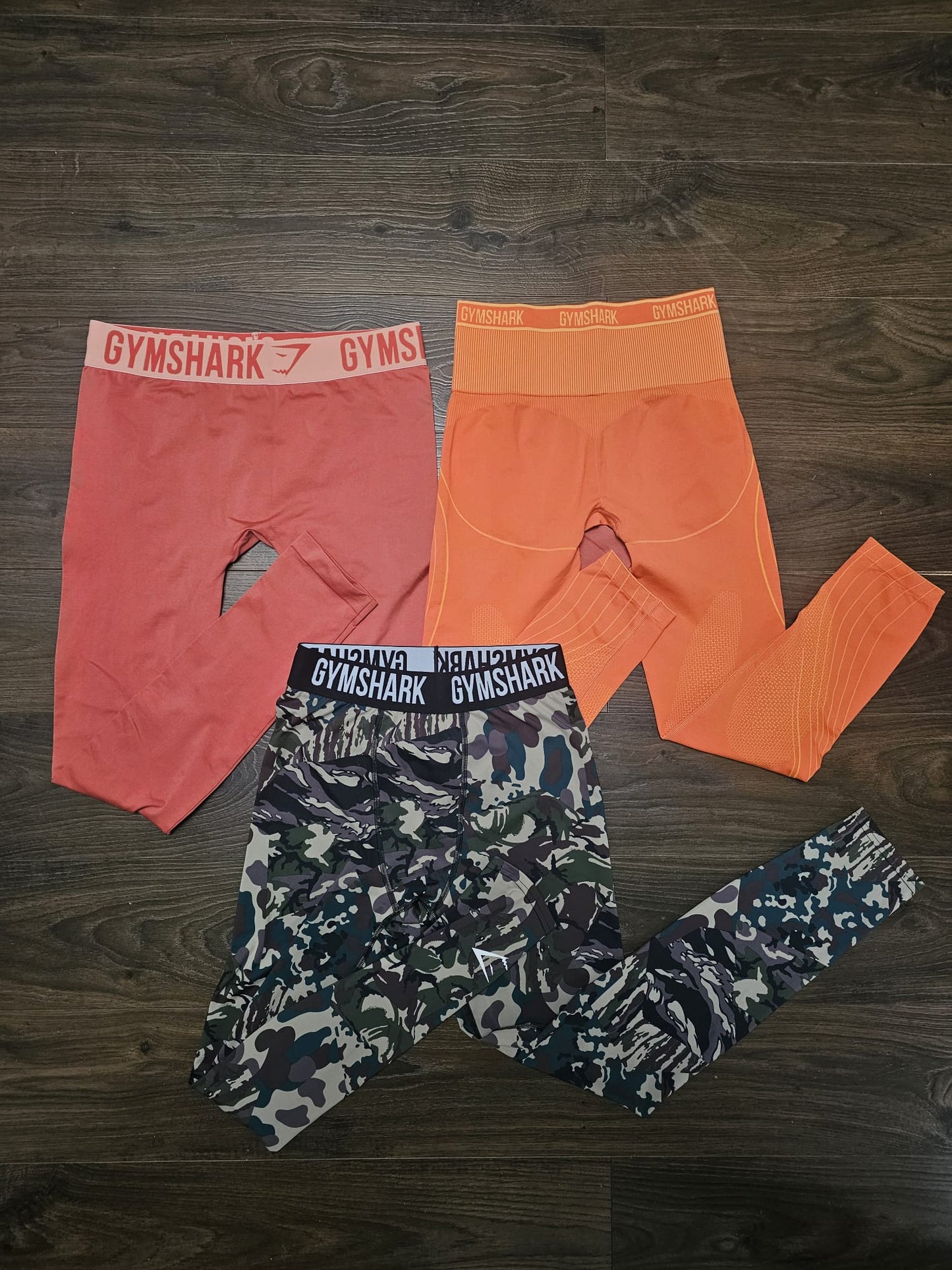 Gym Shark Womens Leggings Bundle x 3 - Camo/Peach/Orange - M/Medium