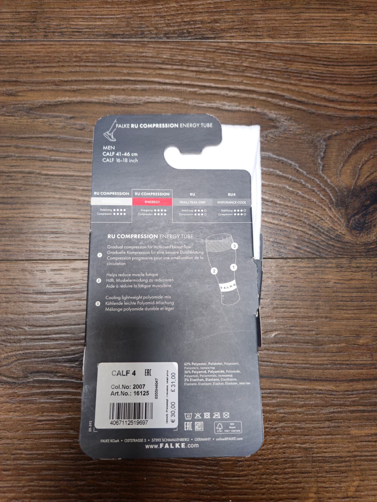 Mens FALKE Running RU Compression Energy Tube Activewear - 41-46CM