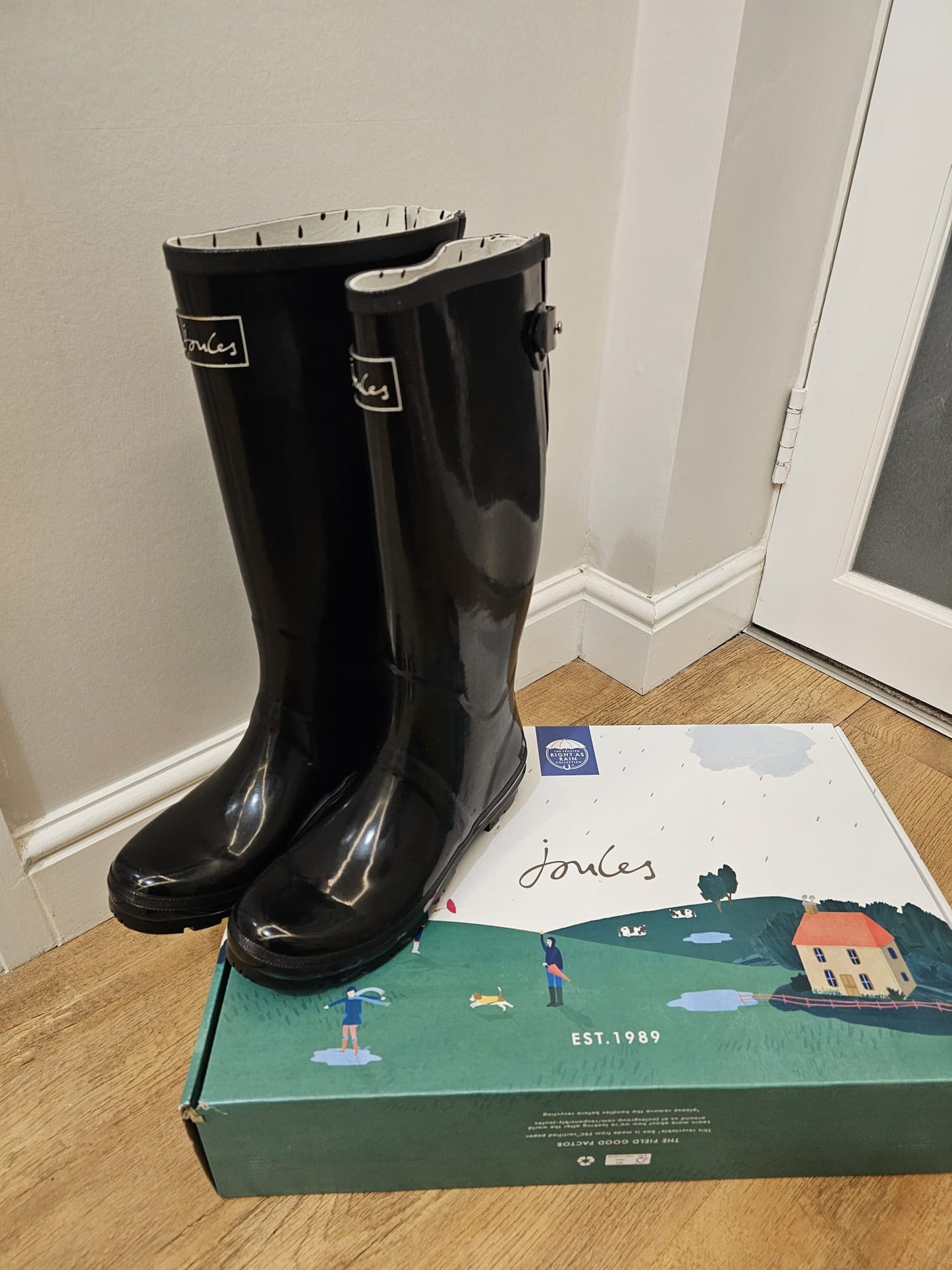 Joules Field Welly Gloss Black Wellington Boots  UK 8 / US 10 / EU 42 RRP 59.95