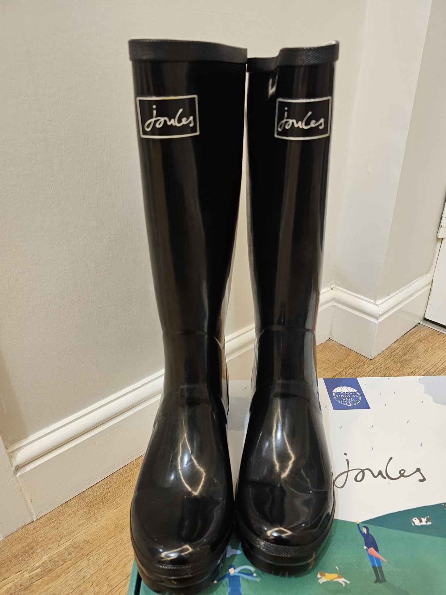 Joules Field Welly Gloss Black Wellington Boots  UK 8 / US 10 / EU 42 RRP 59.95