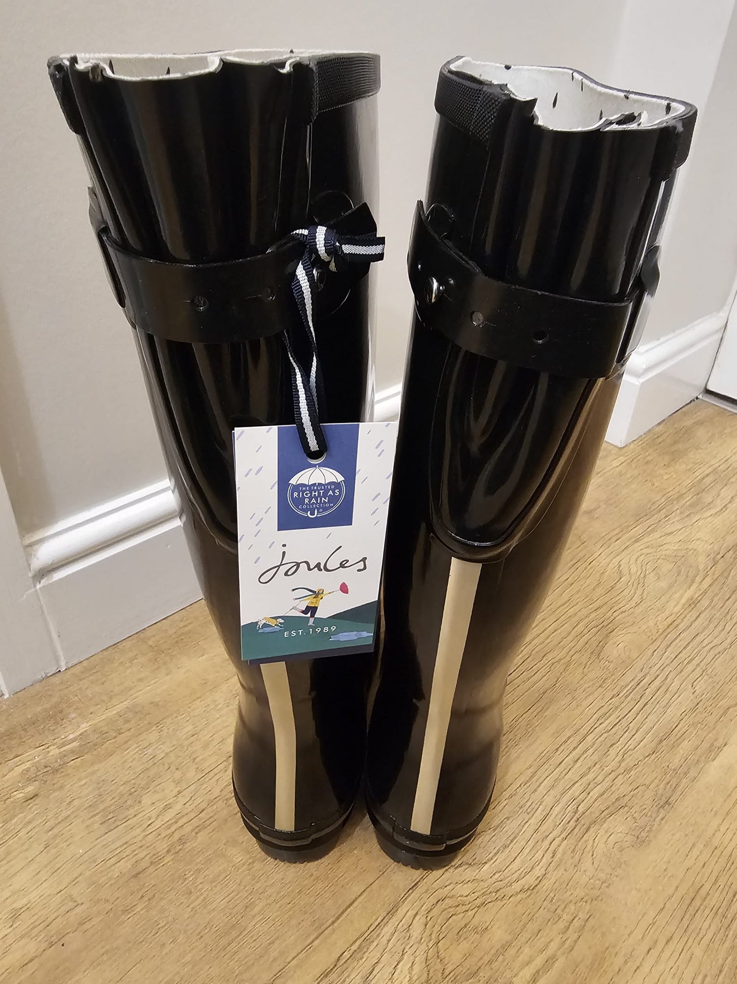 Joules Field Welly Gloss Black Wellington Boots  UK 8 / US 10 / EU 42 RRP 59.95