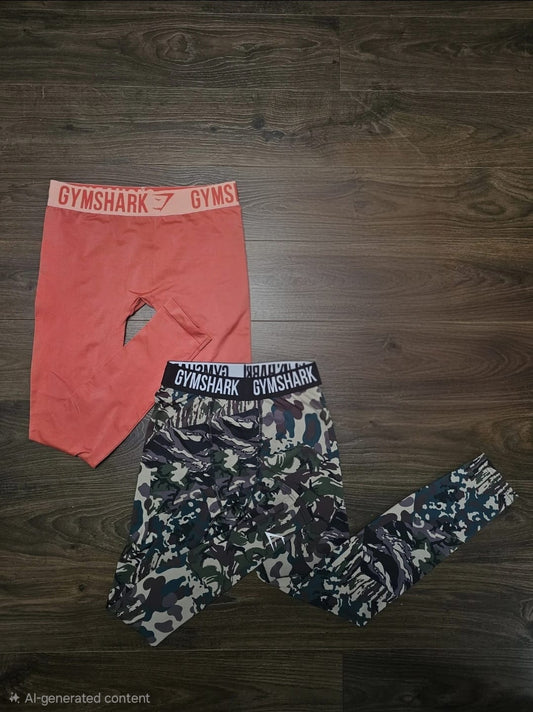 Gym Shark Womens Leggings Bundle x 2 - Camo/Peach - M/Medium