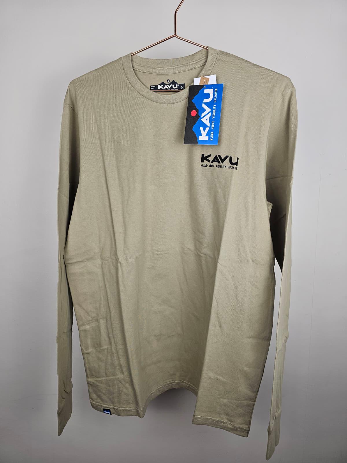 KAVU Mens Long Sleeve Big Print Puzzle Top/T-Shirt - S/Small - Beige